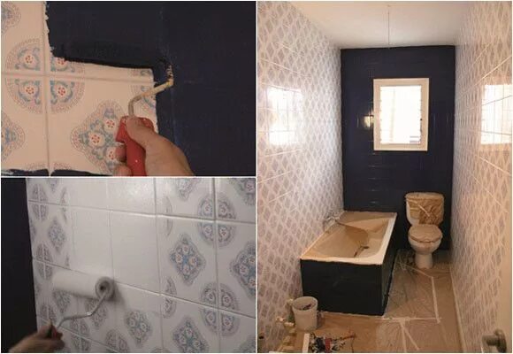 Покрасить кафельную плитку в ванной фото Baño, Decoración, negro, blanco, Diseño Pintar azulejos do banheiro, Azulejo ban