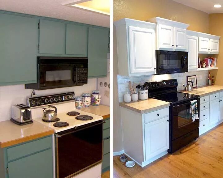 Покрасить кухонный гарнитур своими руками фото Photos: Before and After - Kitchen Remodels Kitchen remodel layout, Inexpensive 