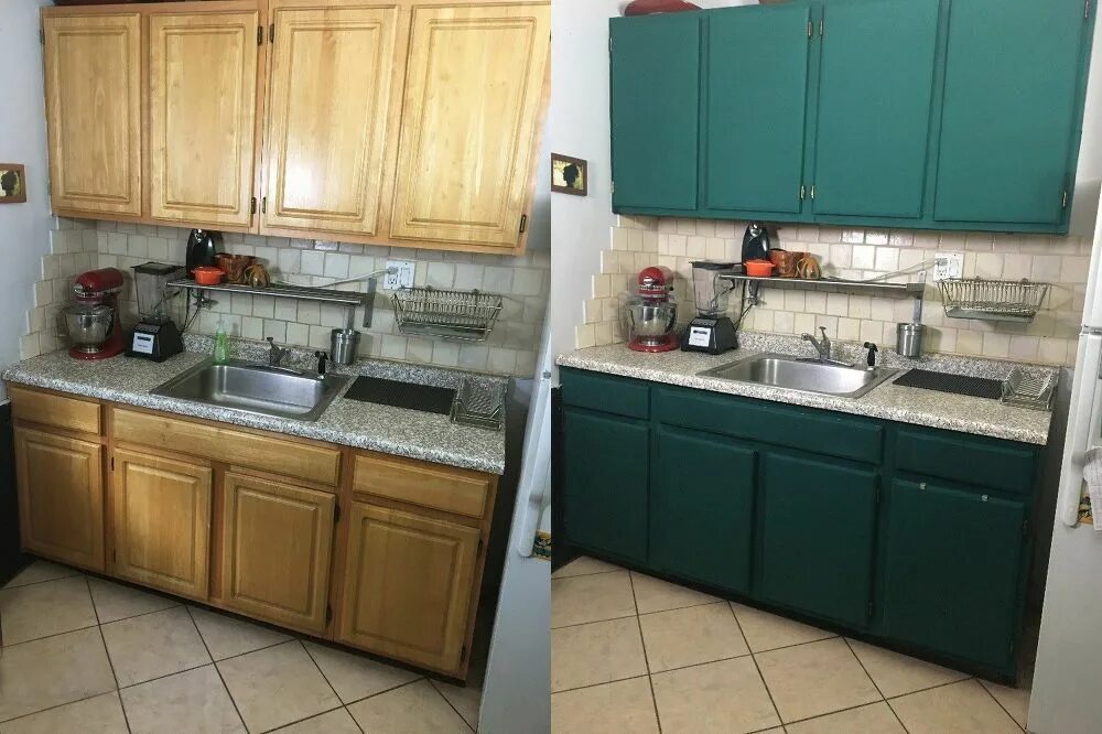 Покрасить кухонный гарнитур своими руками фото Renter's Kitchen Cabinet Cover Up