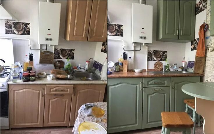 Покрасить кухонный гарнитур своими руками в домашних Kitchen cabinets diy Оливковая кухня, Кухня в стиле винтаж, Кухня