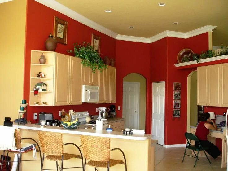 Покрасить обои на кухне фото Trending Kitchen Wall Colors For The Year 2019 Red kitchen walls, Living room co