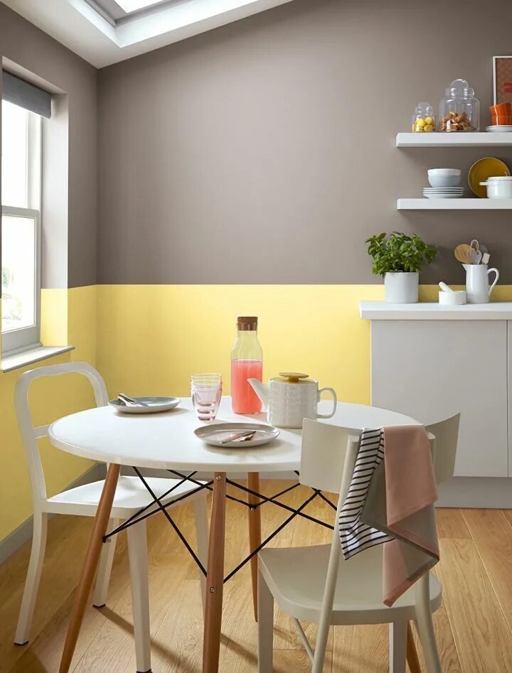 Покрасить обои на кухне фото Lemon Squash - Anti Bacterial Matt - Kitchen Crown Paints Kitchen feature wall, 