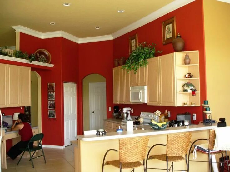 Покрасить стены на кухне дизайн фото yellow red kitchen - Căutare Google Living room kitchen paint ideas, Red kitchen