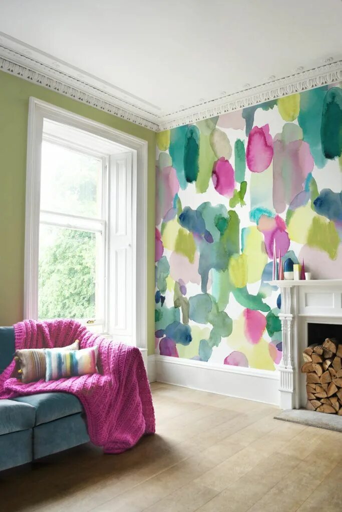 Покрасить стены на обоях фото 35 Awesome Rooms With Colorful Wallpaper Wallpaper living room, Living room deco