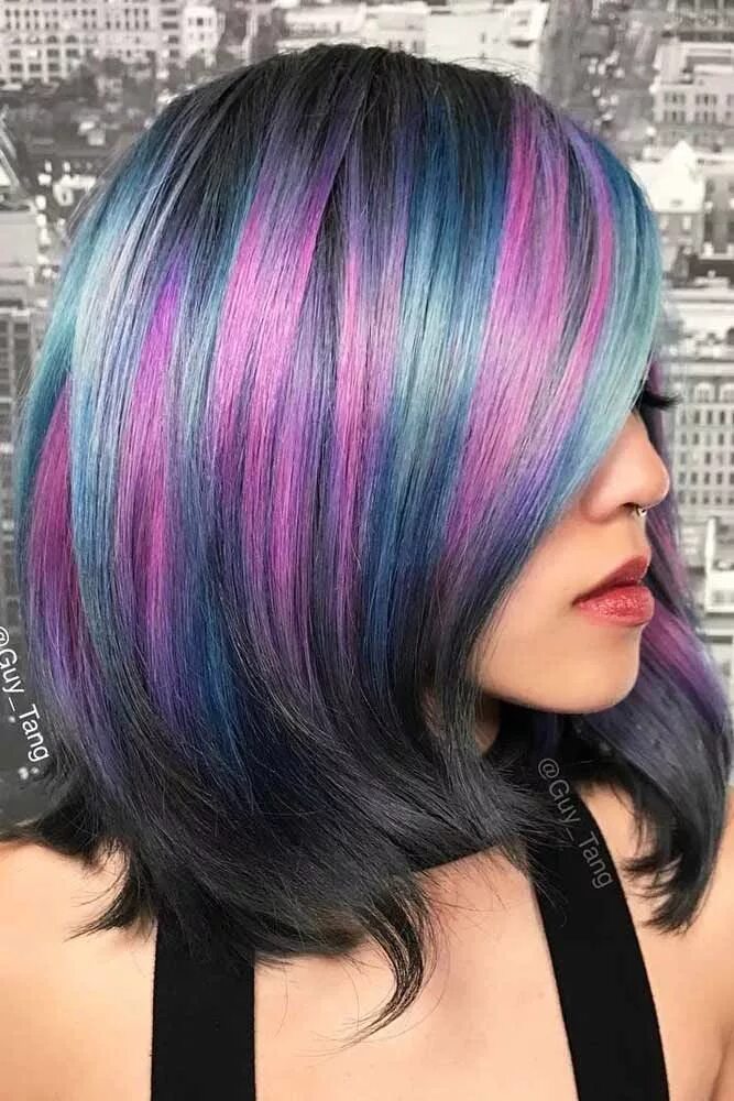 Покрасить волосы фото на средние волосы 24 Fascinating Purple Highlights To Add More Colors To Your Life Galaxy hair, Ga