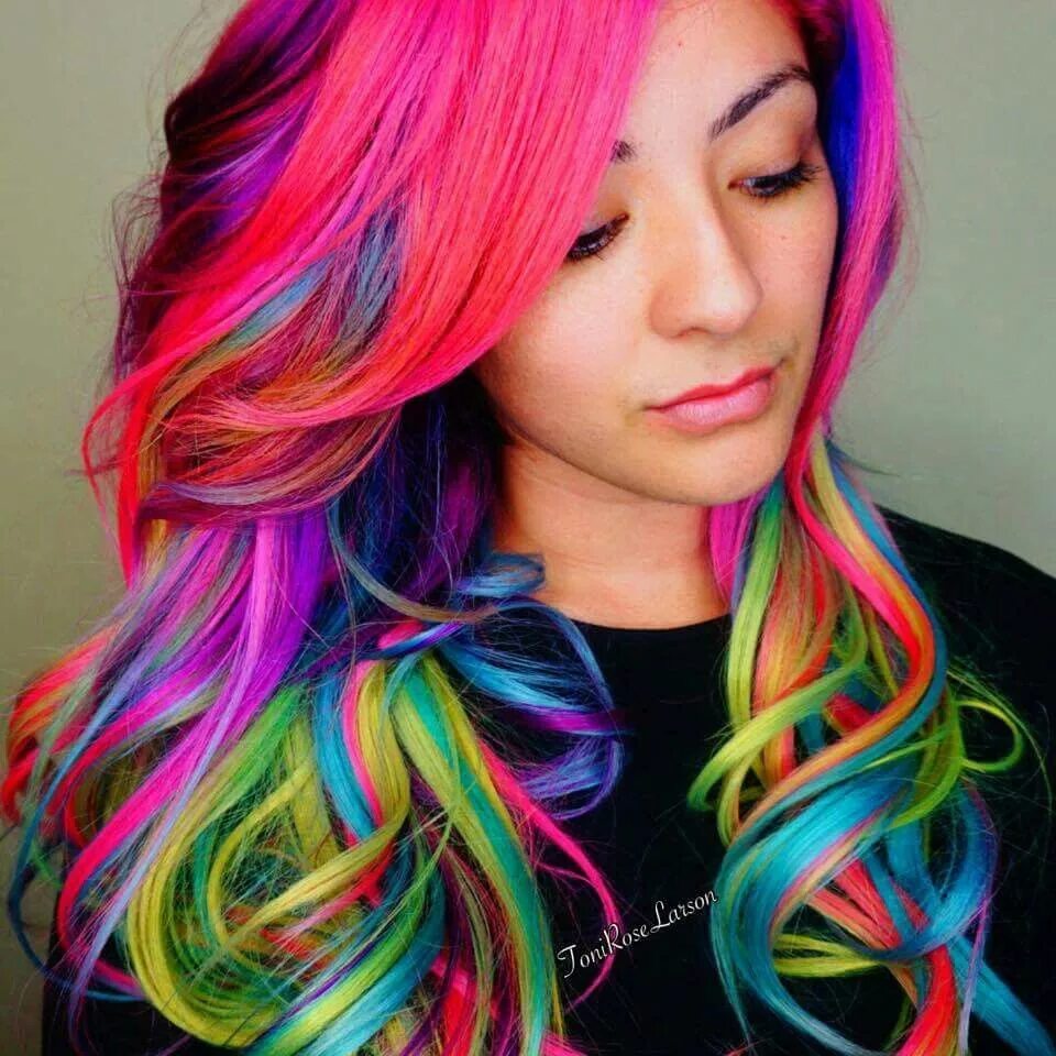 Покрасить волосы онлайн на фото Beautiful! Rainbow hair color, Lavender hair ombre, Rainbow hair