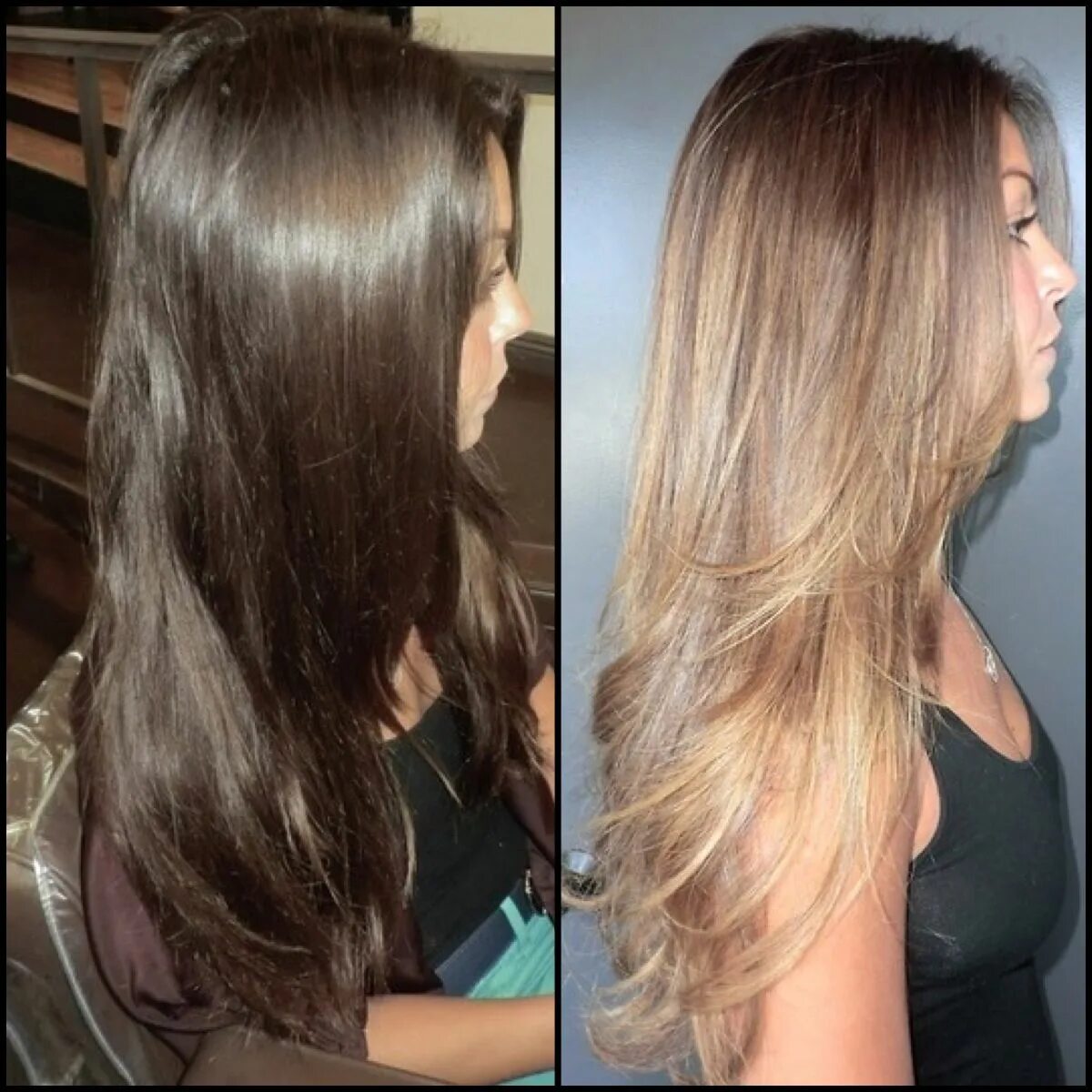 Покрасить волосы в темно русый фото Before and after, dark brown to caramel high lights Brown hair dye, Light hair, 