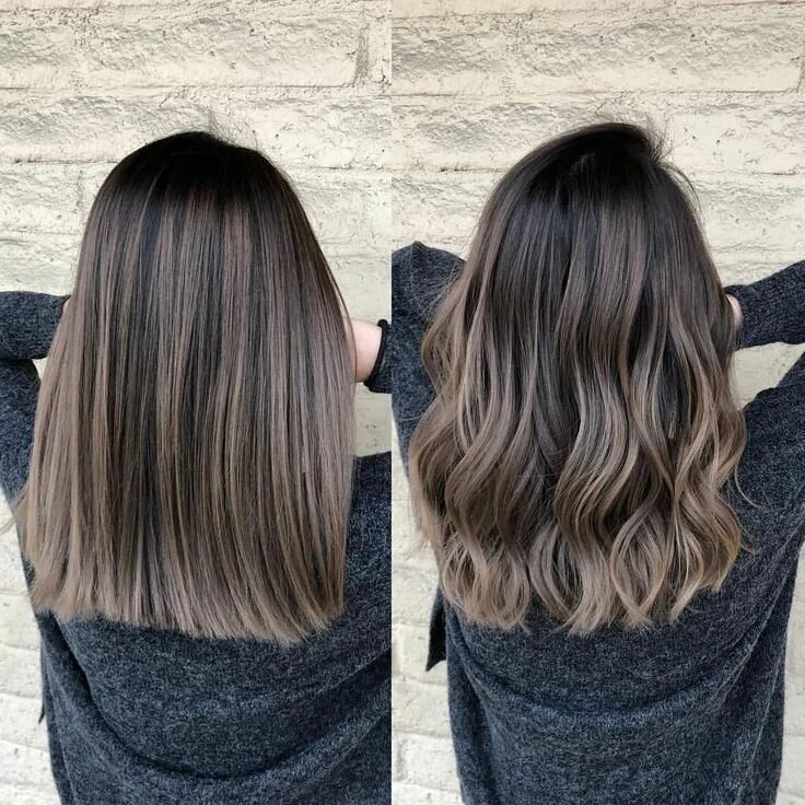 Покраска балаяж на средние волосы фото Los Angeles Hairstylist/color on Instagram: "Ash brunette Wavy VS Straight Hair 