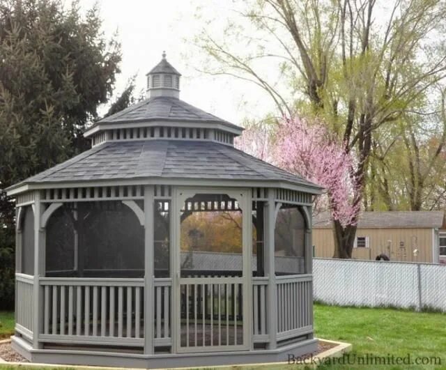 Покраска беседки фото 14' Painted Dutch Style Wood Octagon Gazebo with Screen Package, Pagoda Roof and