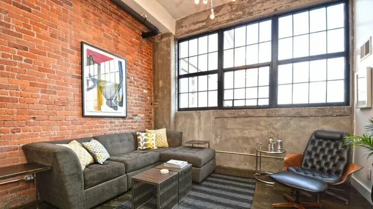 Покраска кирпичной стены в стиле лофт Updated Rivertown loft near Belle Isle asks $249K Loft, Furniture, Sectional cou