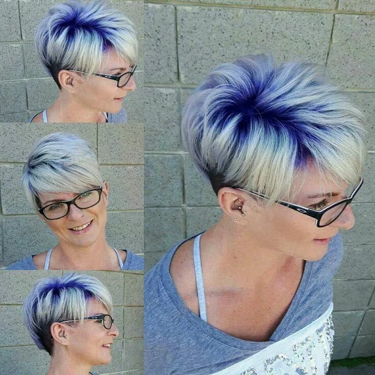 Покраска коротких причесок My platinum blonde, purple roots, undercut pixie ☺ love love love this color!! R