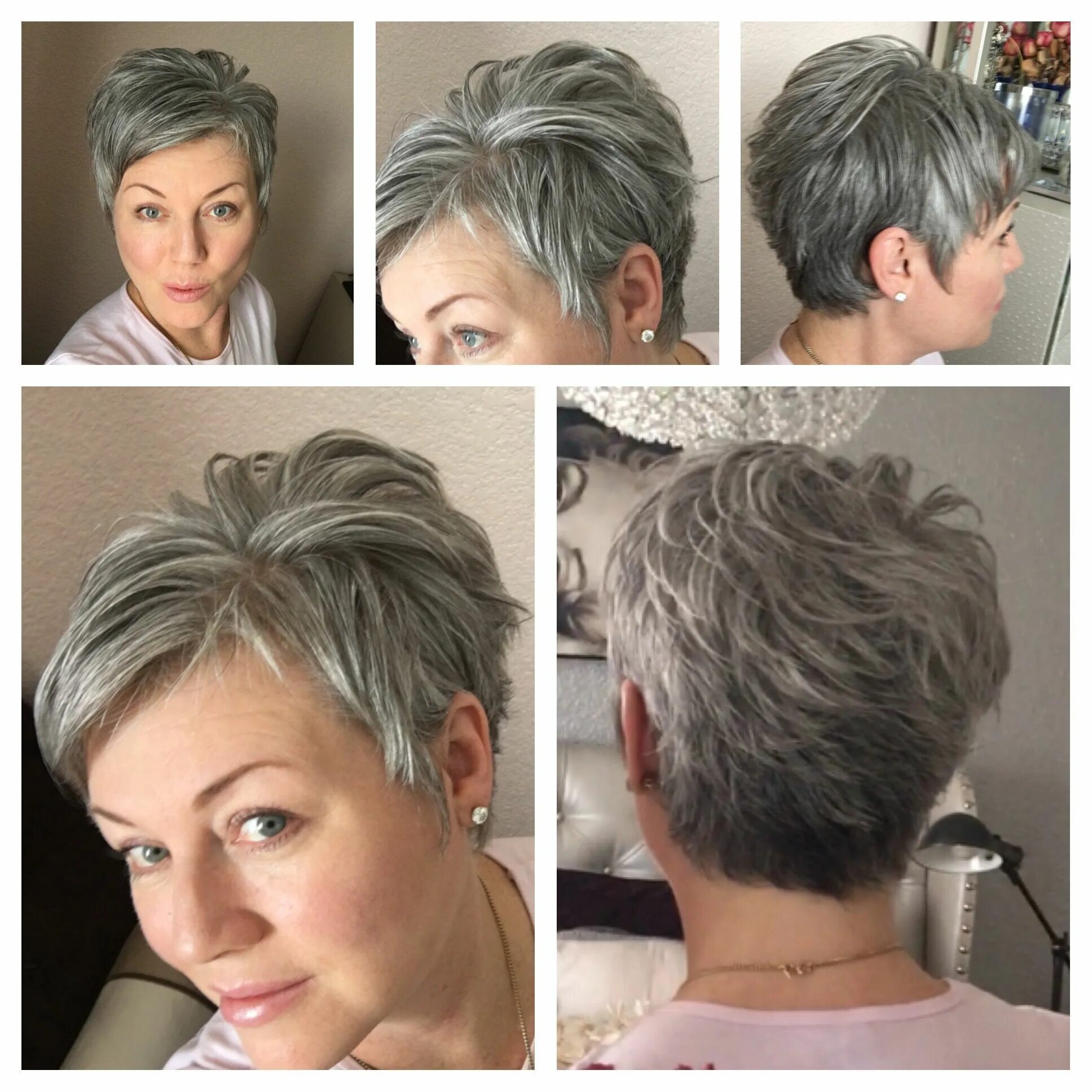 Покраска короткой стрижки для женщин #shortgreyhair #pixie #lettingitgrow #grey #silverish #naturalcolor #thankful #s