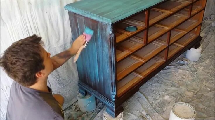 Покраска мебели своими руками в домашних условиях How-to Paint Furniture Makeover Tutorial: Turquoise Dry Brush Distressed Paint B