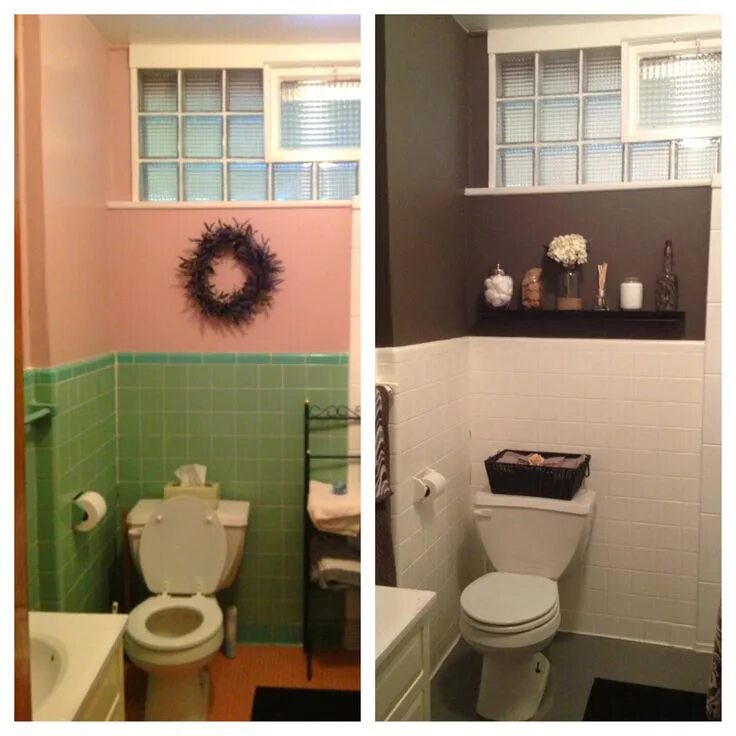 Покраска плитки в ванной комнате фото DIY bathroom redo for less than $200- transformed to Gray scale goodness. Paint 