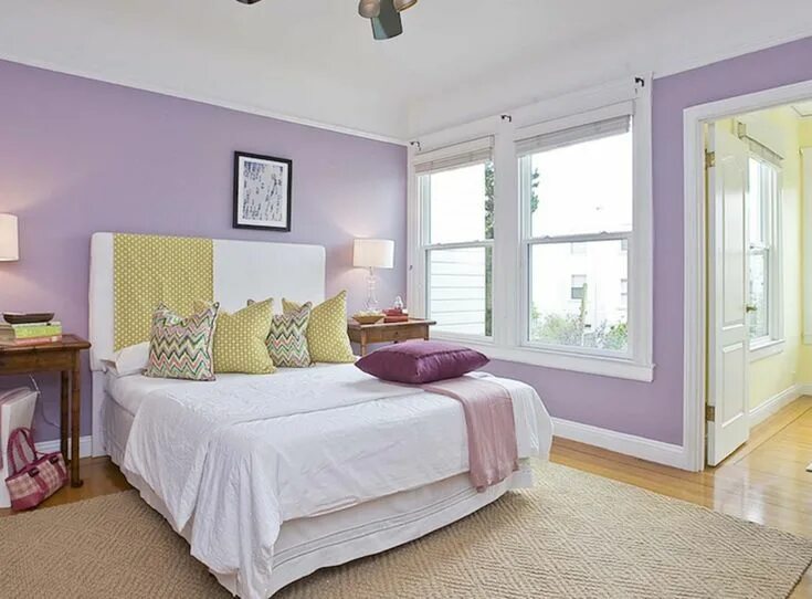 Покраска спальни цвета фото These 25 Dreamy Purple Bedrooms Make Our Hearts Sing Bedroom wall colors, Yellow