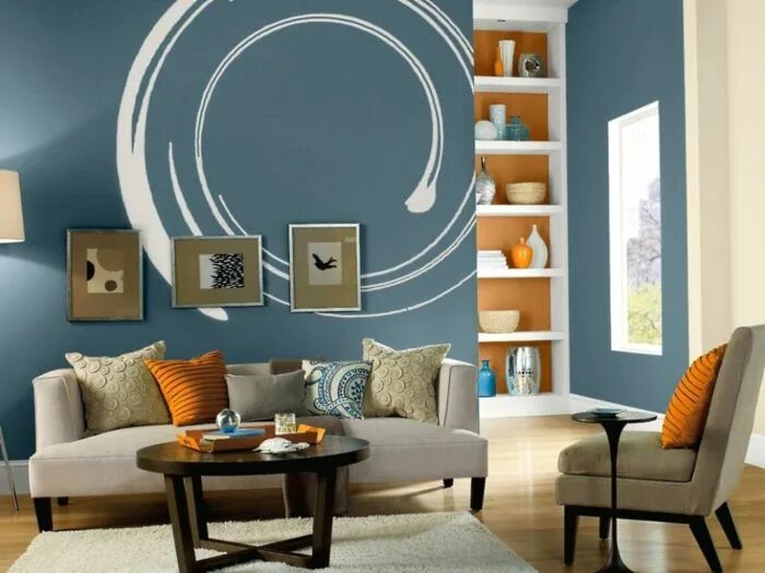 Покраска стен дизайн фото идеи 44 Wandgestaltung Ideen, wie Sie den Raum beleben Living room orange, Blue livin