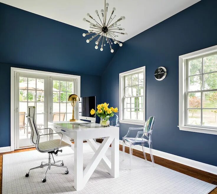 Покраска стен в доме дизайн Do you like this color? Blue home offices, Home office design, Transitional hous