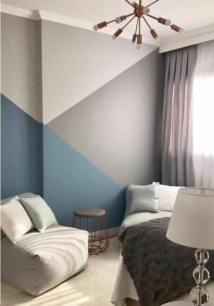 Покраска стен варианты интерьера Pin on Para el depa Bedroom wall paint, Bedroom wall, Geometric wall paint