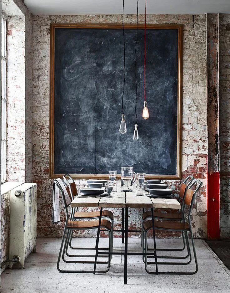 Покраска в стиле лофт своими руками modern rustic dining room with loft brick walls, industrial lighting, old iron r