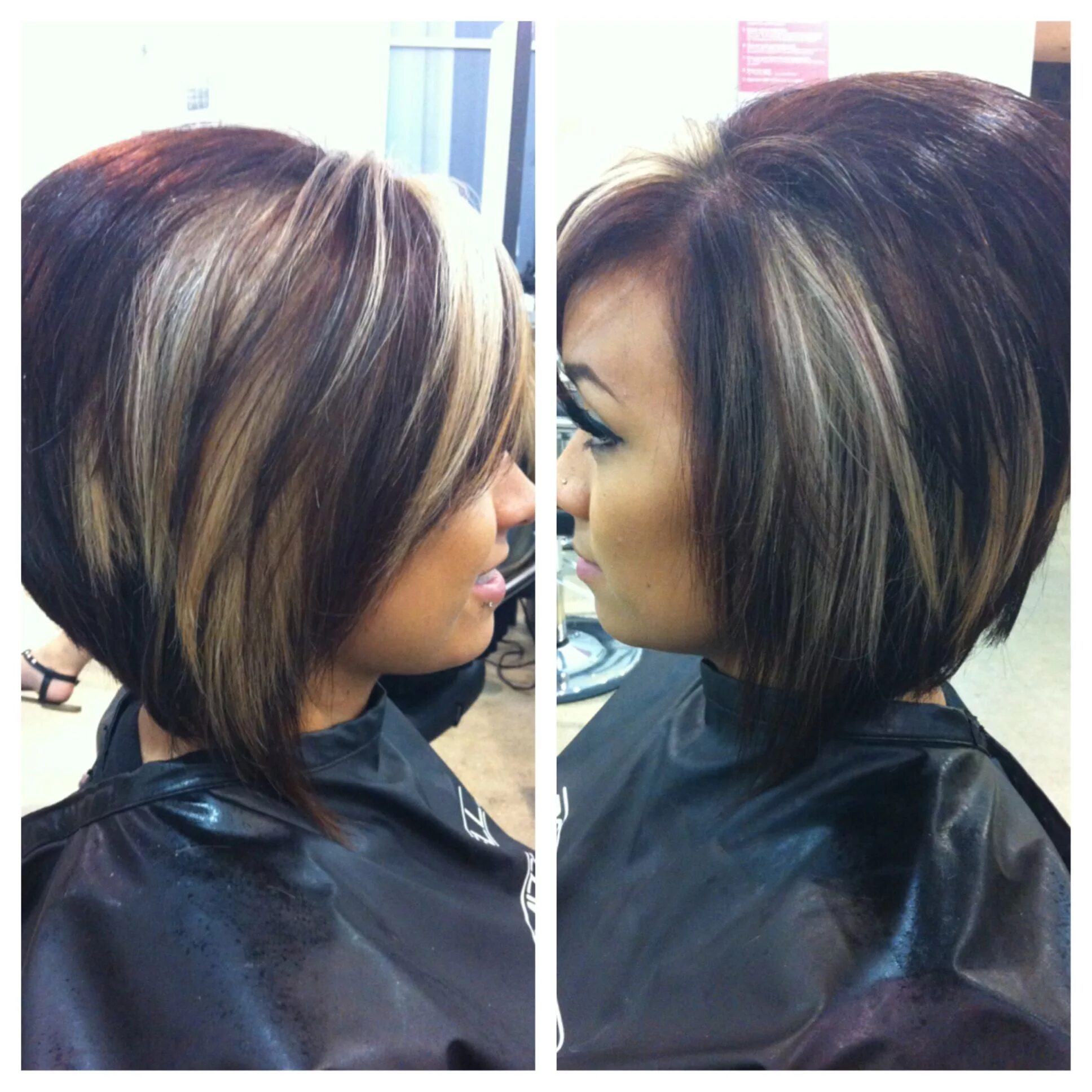 Покраска волос стрижки каре Warm mahogany brown with peekaboos Hair color and cut, Bob hairstyles, Hair cuts