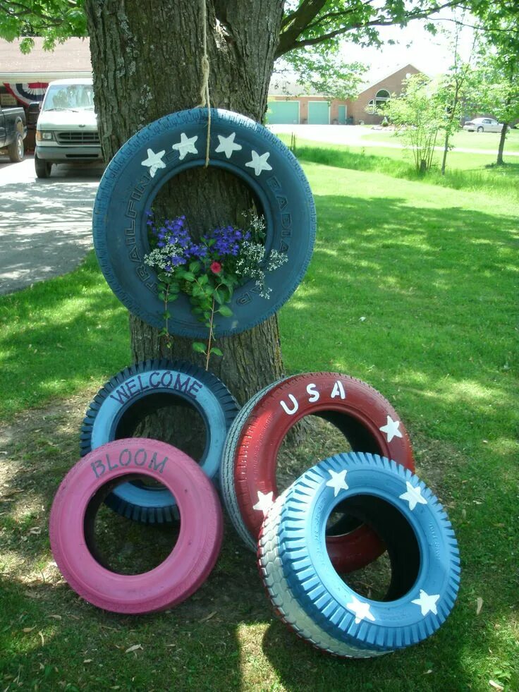 Покрышки поделки фото painted tire planters! Tire planters, Flower planters diy, Diy garden decor