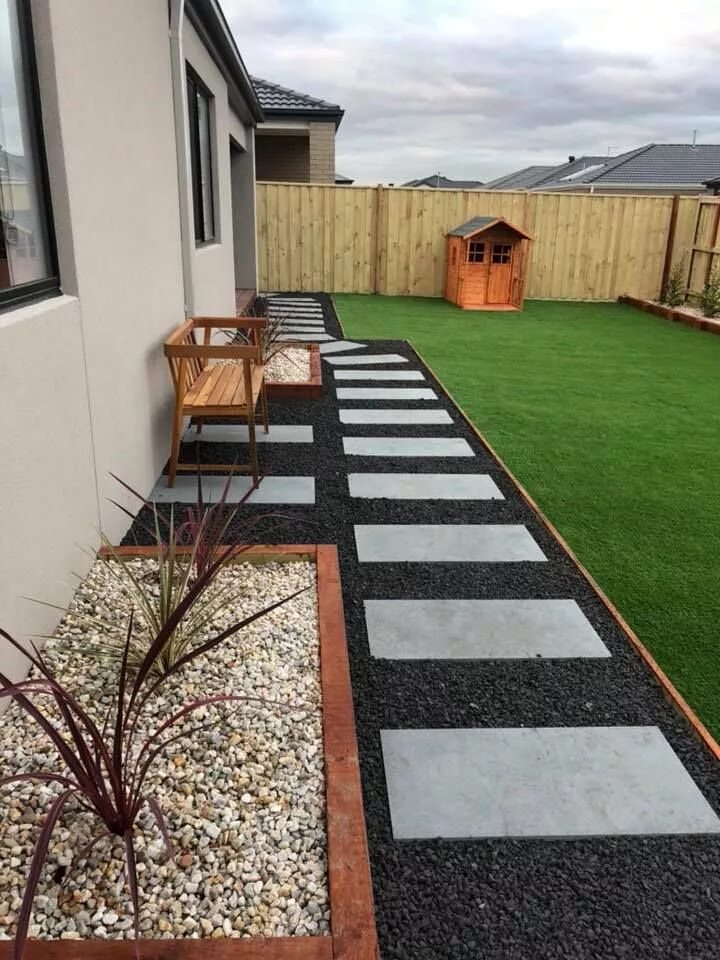 Покрытия для двора частного дома варианты Artificial Grass Melbourne Flooring Garden Paving Low maintenance backyard, Side