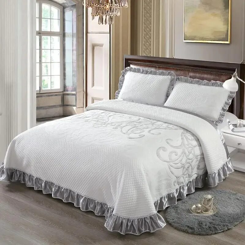 Покрывала на 2 спальную кровать фото 38New Luxury Grey Bed spread Quilted Soft Bedspread King Queen size 3/5Pcs Bed c