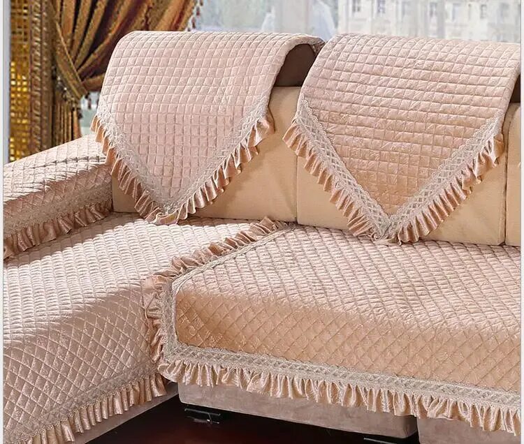 Покрывала на диван своими руками фото European short plush pastoral lace anti skid Sofa slipcover couch cove 1 piece p