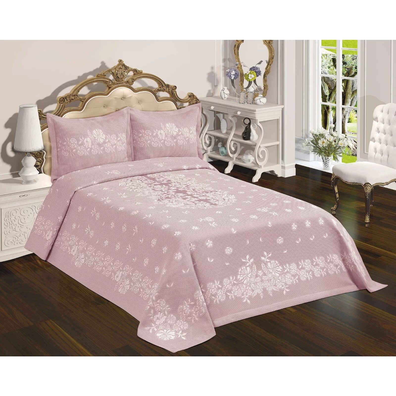 Покрывала на кровать турция фото Покрывало Karna Calvina (пудра) 240x260 в интернет-магазине Jofrua.ru