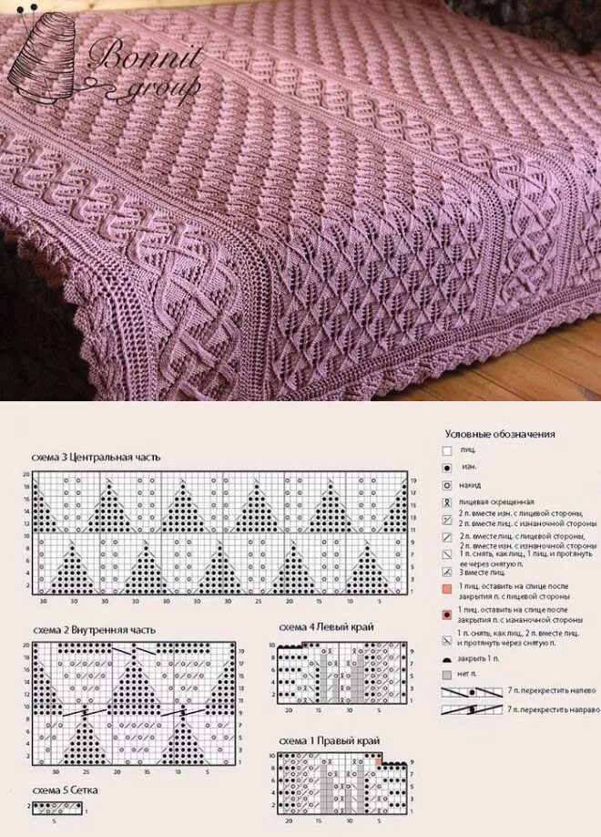 Покрывала своими руками схемы Сиреневый плед. Спицами. Описание Crochet curtain pattern, Crochet bedspread pat