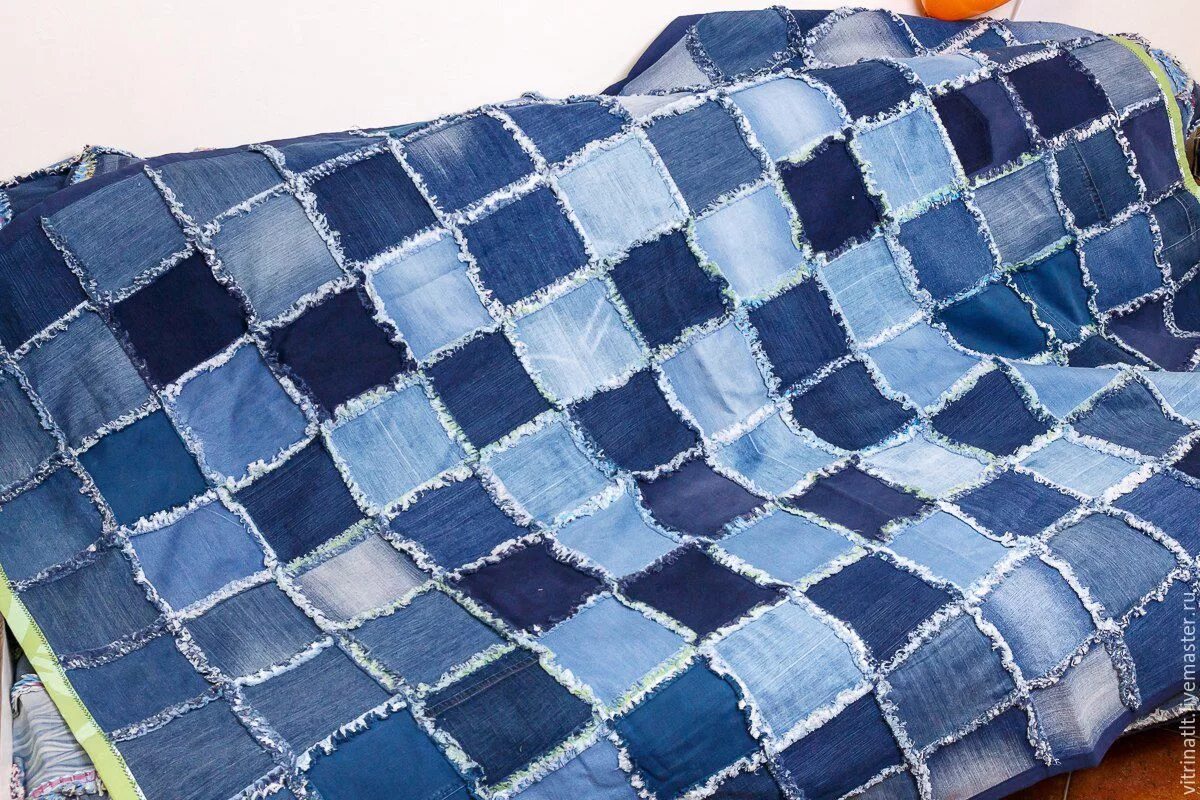 Покрывало из джинсов своими руками фото Джинсовое покрывало в интернет-магазине на Ярмарке Мастеров Пледы, Тольятти - до