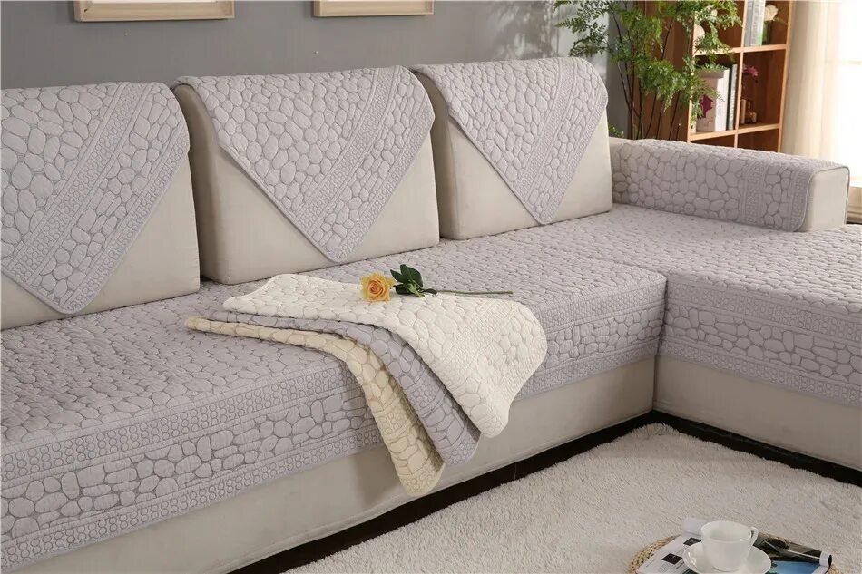 Покрывало на угловые диваны фото и цены 3D Stone Pattern Sofa Cover Towel Slipcover Plush Fabric Thick Sofa Modern Non s