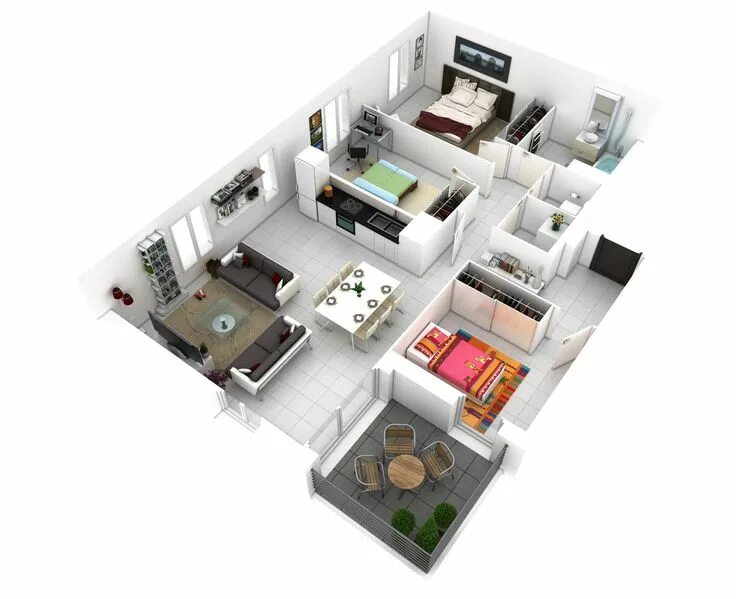 Покупка квартиры планировка 25 Planos Geniales en 3D para Distribución de Planta Small house plans, Bedroom 