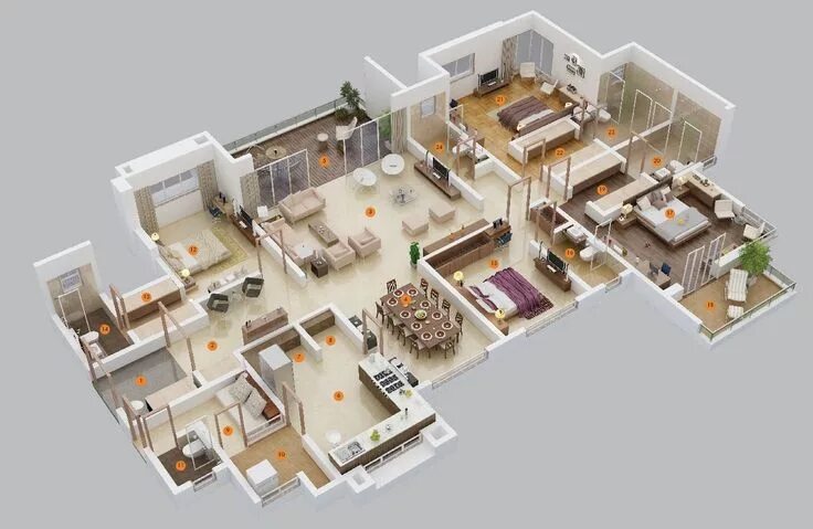 Покупка квартиры планировка 50 Four "4" Bedroom Apartment/House Plans - Architecture & Design อ อ ก แ บ บ บ 