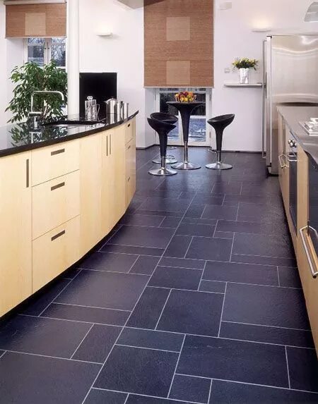 Пол на кухне плитка фото интерьера Kitchen flooring idea : EA29 European Slate with MP38 Meteor Silver Stripping by