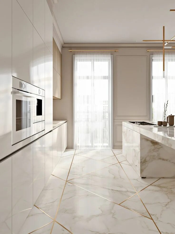 Пол на кухне плитка фото светлая Pin by Angel Berry on White & Gold Marble Kitchen Elegant kitchens, Accent walls