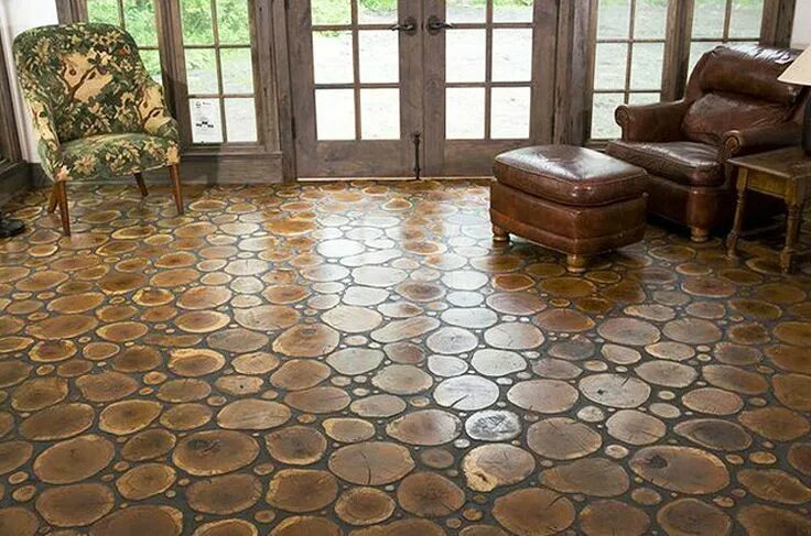 Пол плитка деревянный дом фото DIY Cross-Cut Tree Slice Floors, Outdoors or In Flooring, Log decor, Natural bui