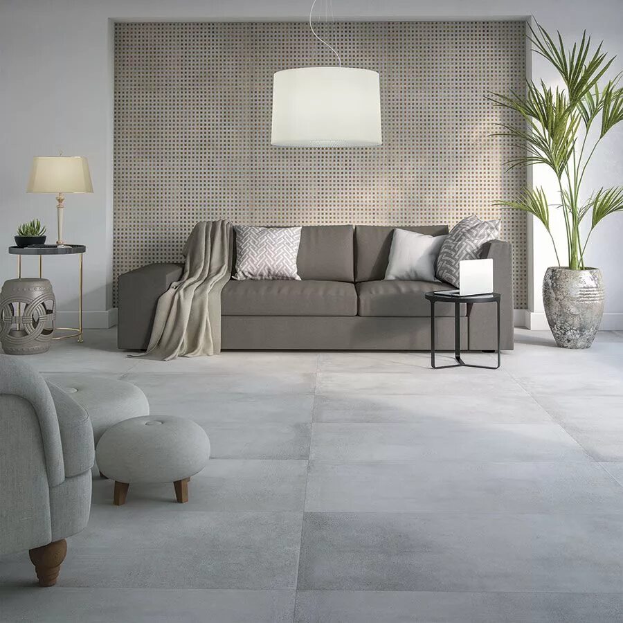 Пол серого цвета в интерьере Concrete White F P R Mat 60x60 Allore Group - Керамогранит Аллор Груп Конкрет Ва