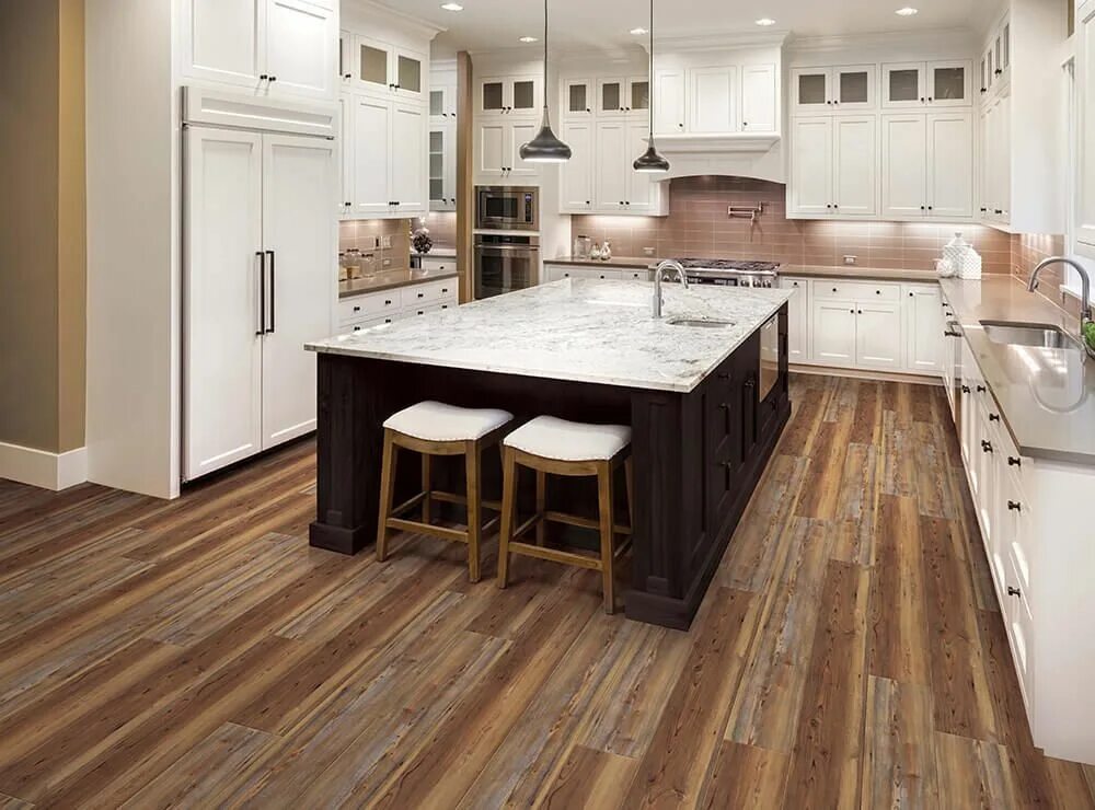 Пол в кухне гостиной плитка фото Appalachian Pine(vv035-00913) EVP Vinyl Wood Flooring COREtec Traditional kitche