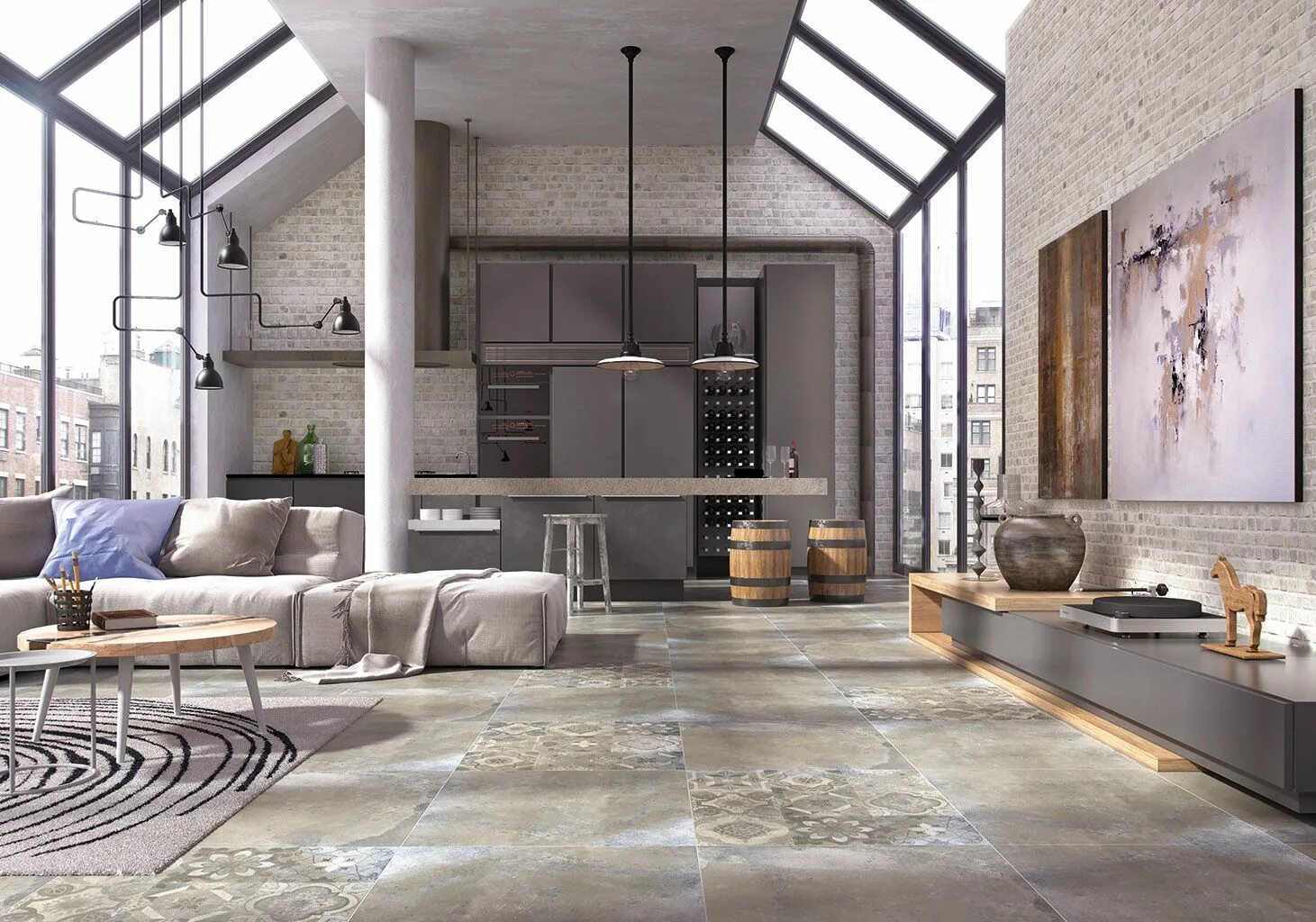 Пол в стиле лофт плитка Glazed porcelain tiles Barcelo, 60x60 cm. Tiles looking like old, used loft conc