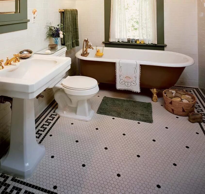 Пол в ванной плиткой фото дизайн The Floor is a Key to Style! Vintage bathroom floor, Vintage bathroom tile, Hexa