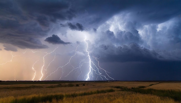 Поле гроза фото A thunderstorm with lightning over a hill in the mountains Premium AI-generated 