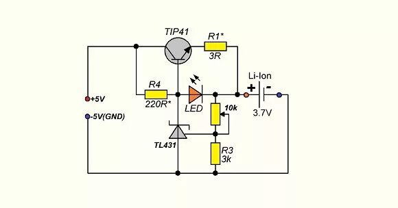 Полезные схемы своими руками Зарядка для li-ion на транзисторе и TL431 Electronic schematics, Electronic circ