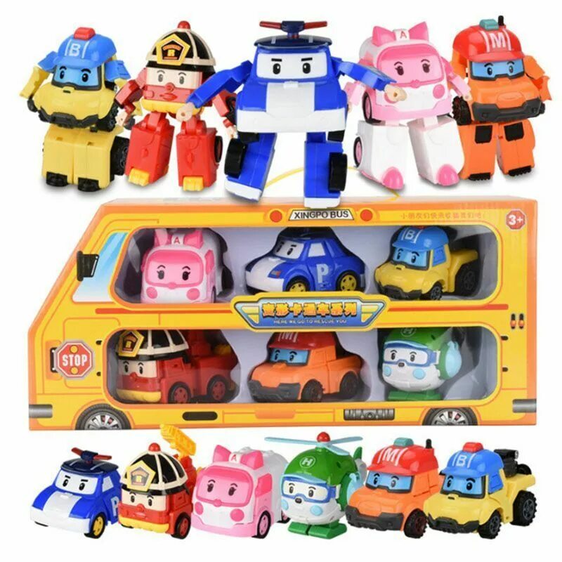 Поли робокар игрушки фото Купить Hot 6pcs Robocar Poli Roy Amber Transformed Robot Action Figure Car Bus T