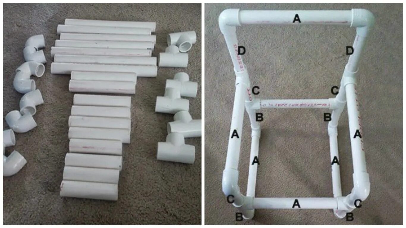 Полипропиленовые самоделки Детали под буквой "А" определяют ширину и глубину сиденья. Длина труб "В" опреде