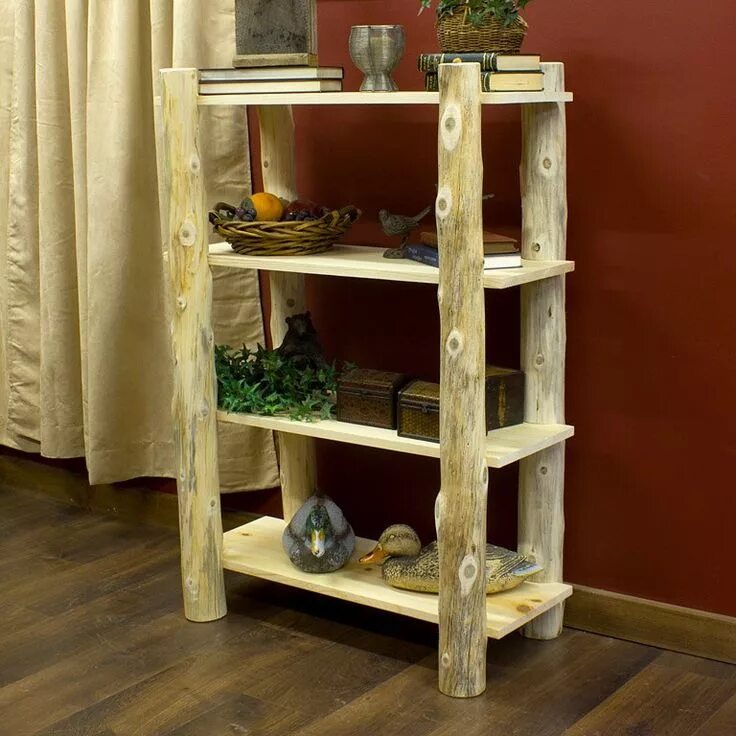 Полка деревянная напольная своими руками фото Rustic Cedar Lake Open Log Bookshelf Cedar furniture, Rustic wood furniture, Rus