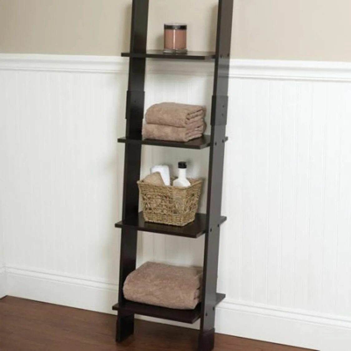 Полка деревянная напольная своими руками фото Leaning Linen Tower Wood Bathroom Organizer Towel Storage Ladder Shelf Espresso 