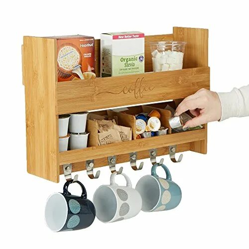 Полка для кружек деревянная фото Купить подставки для стаканов Mind Reader Mind Reader Wandhalterung Kaffee Tasse