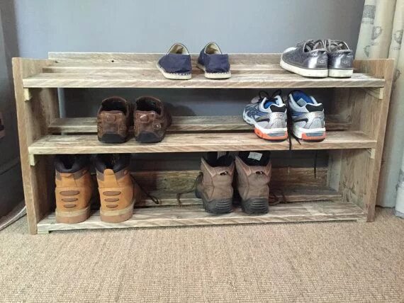 Полка для обуви деревянная своими руками фото Handmade Reclaimed Pallet Wood Shoe Rack Rangement à chaussures en bois, Étagère