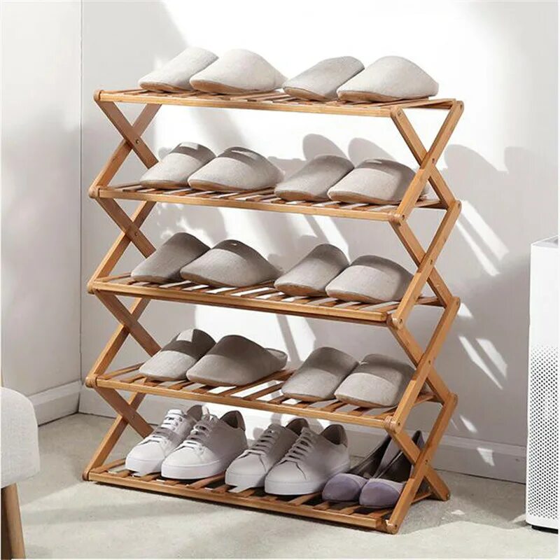 Полка для обуви фото Foldable Shoe Rack Organizer Rack 3/4/5/6 Layers Bamboo Shoe Cabinets Shelf Home